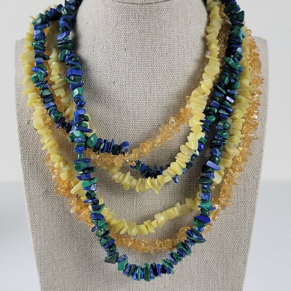 Agate Chip Beaded Necklace 34 In Endless Lot Of 3 Yellow Orange Green Blue